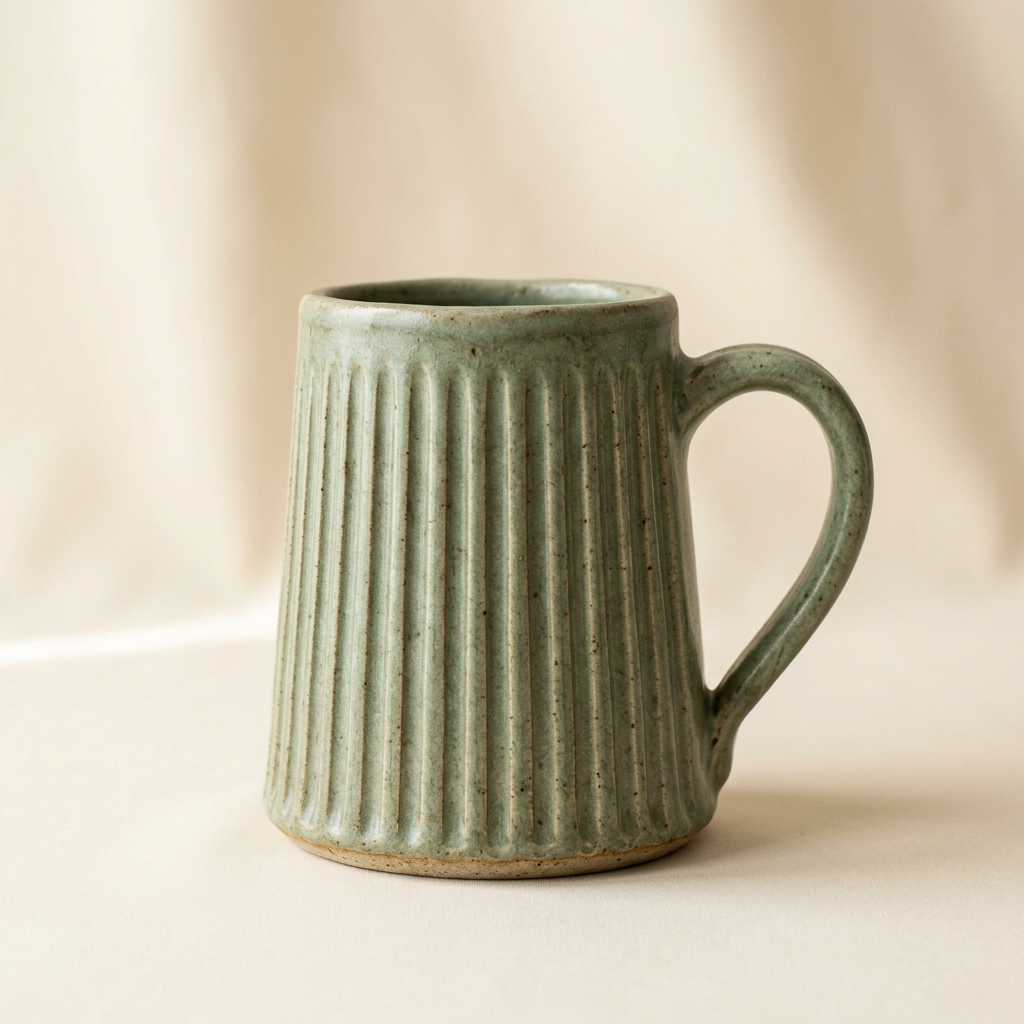 AI-generated concept of a sage green ribbed ceramic mug